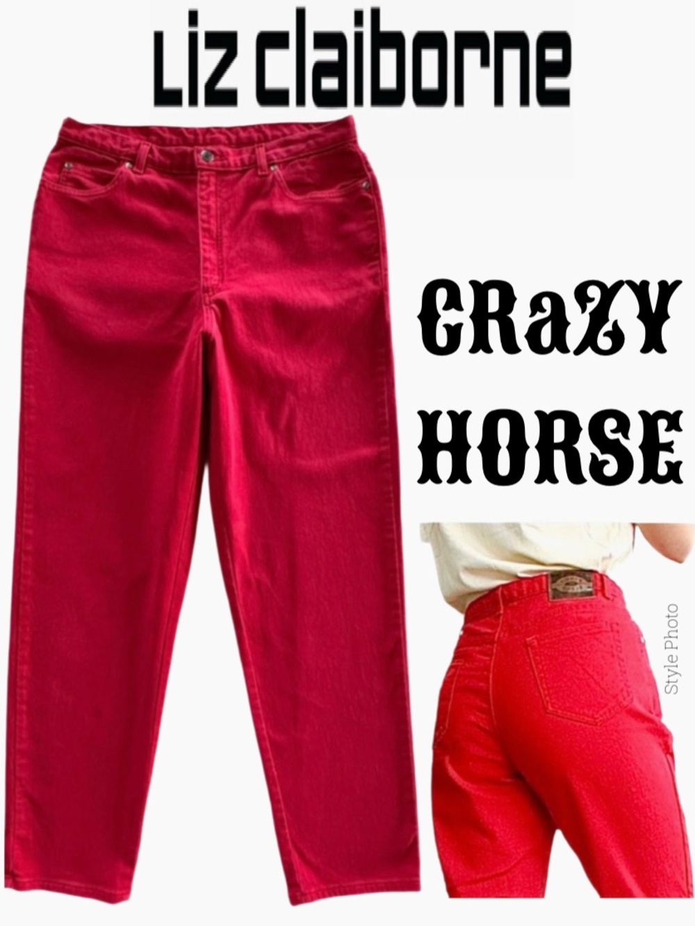 Liz Claiborne Crazy Horse Red High-Rise Straight-Leg Jeans Vintage (12)